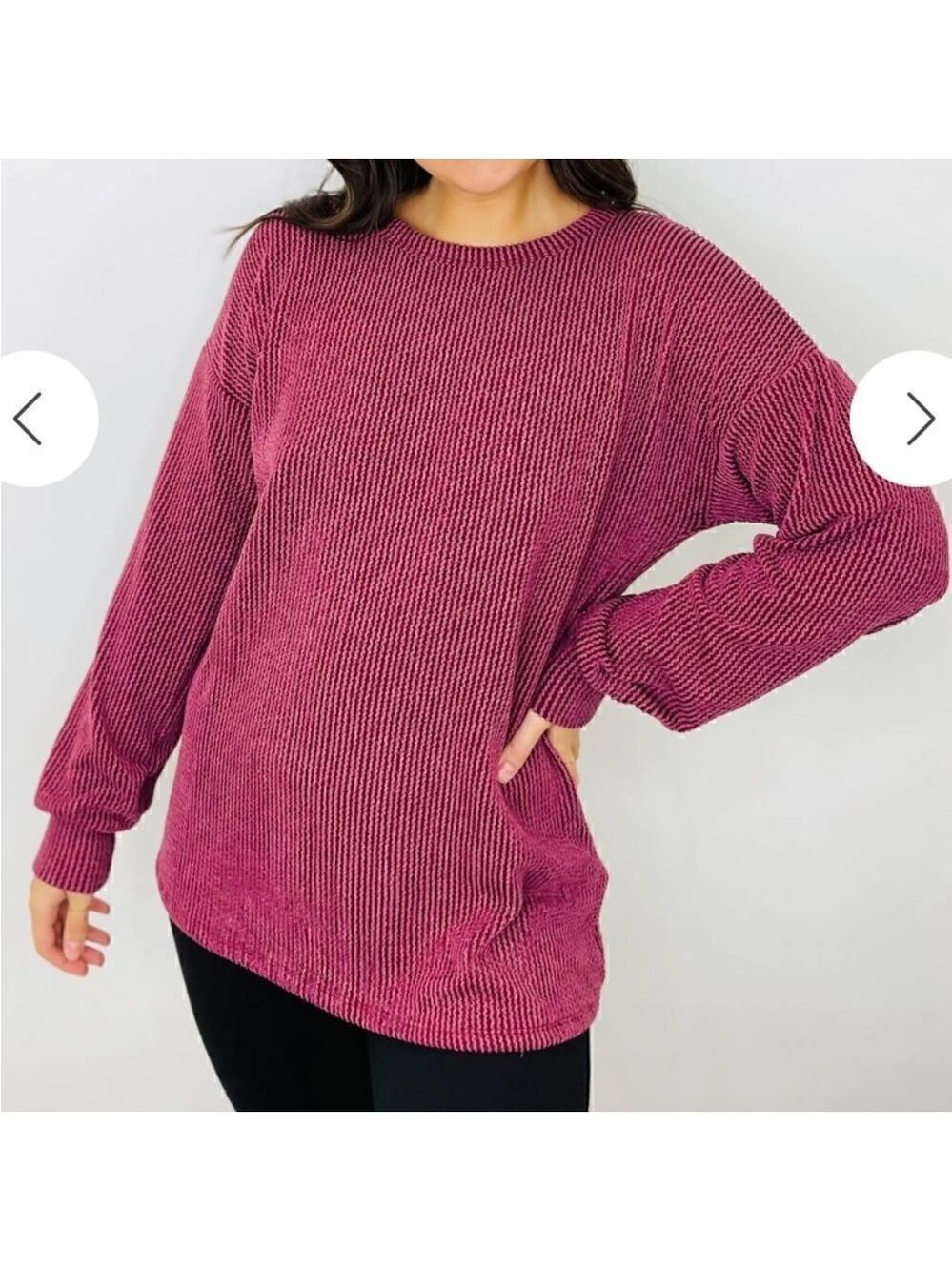 2405 NWT Heimish - All That You Are Ribbed Long Sleeve Top Burgundy